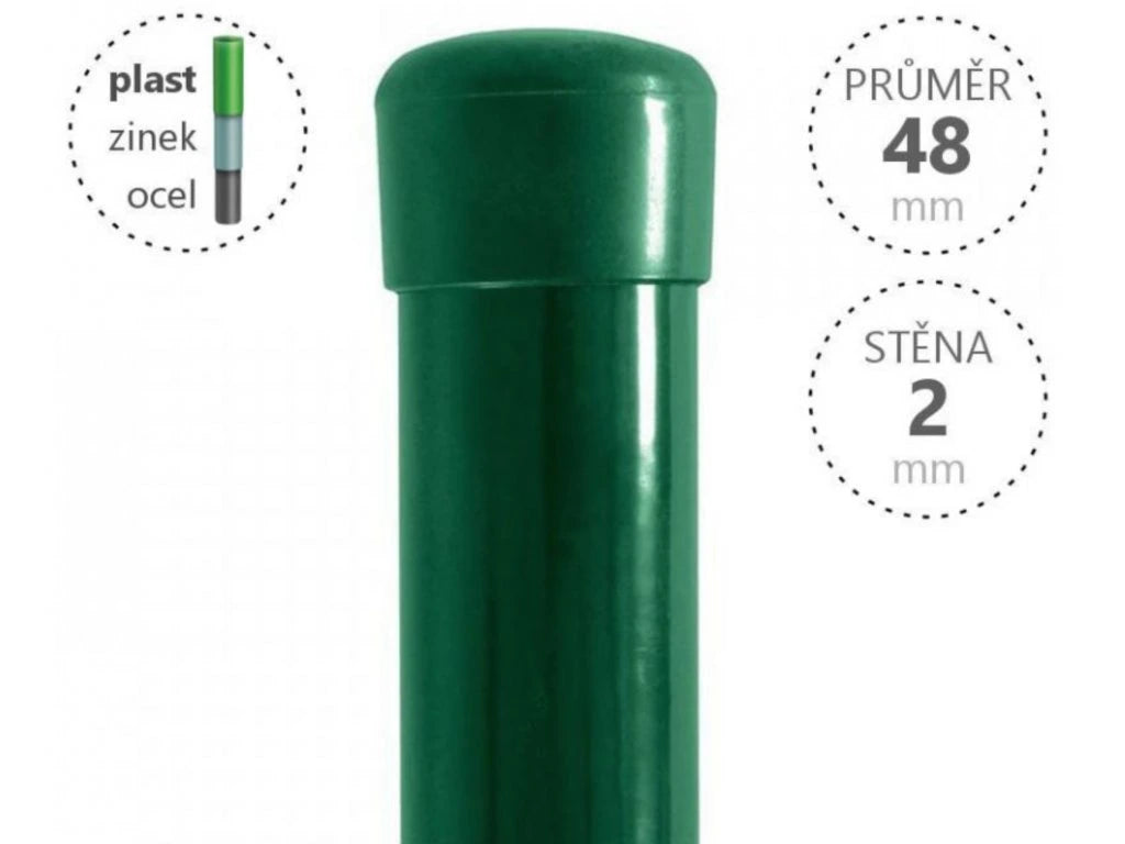 Plotový sloupek, zelený, průměr 48 mm, síla stěny 2 mm