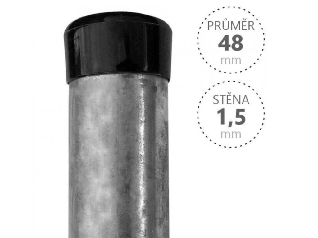 Plotový sloupek, zinkovaný, průměr 48 mm, síla stěny 1,5 mm, bez držáčku
