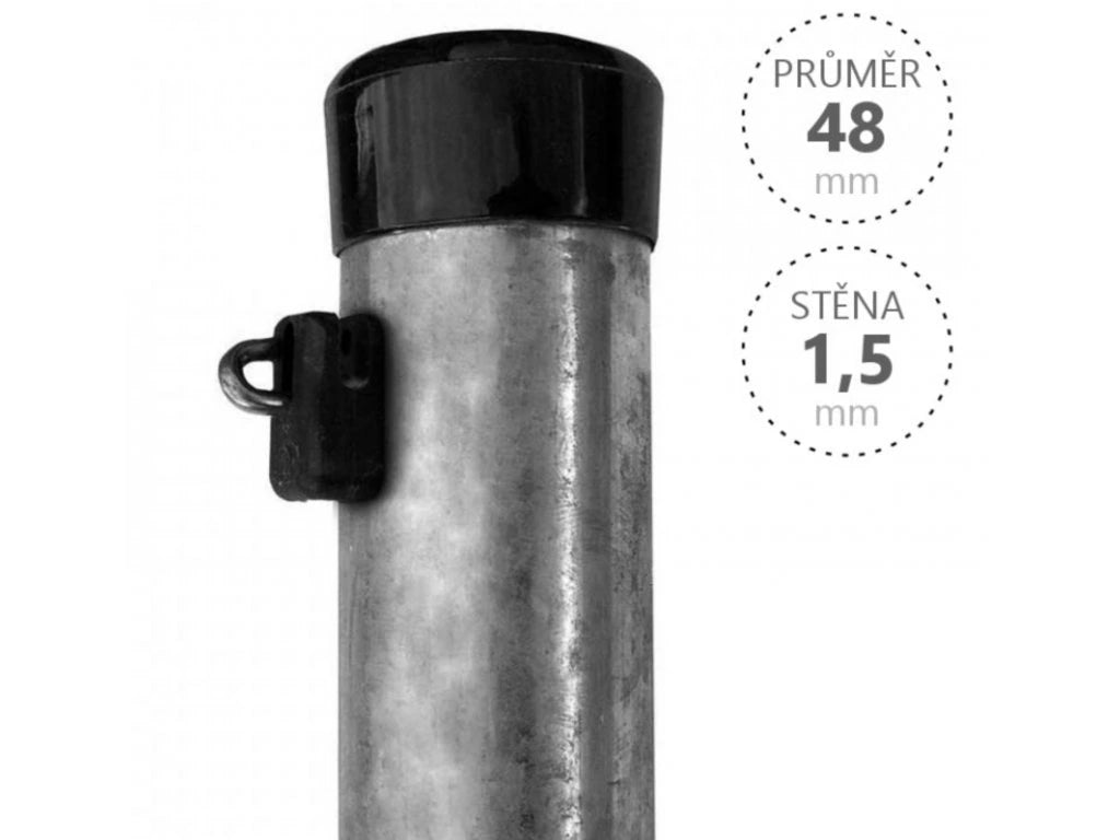 Plotový sloupek, zinkovaný, průměr 48 mm, síla stěny 1,5 mm, s držáčkem ND