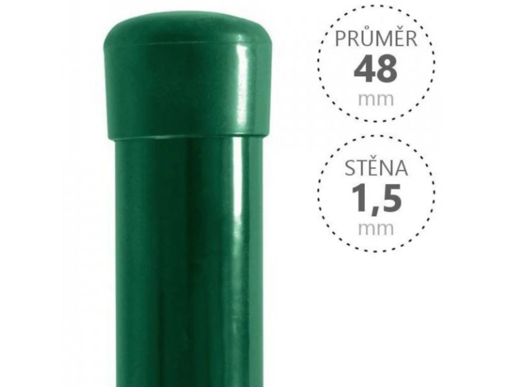 Plotový sloupek, zelený, průměr 48 mm, síla stěny 1,5 mm