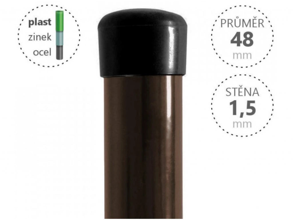 Plotový sloupek, hnědý, průměr 48 mm, síla stěny 1,5 mm