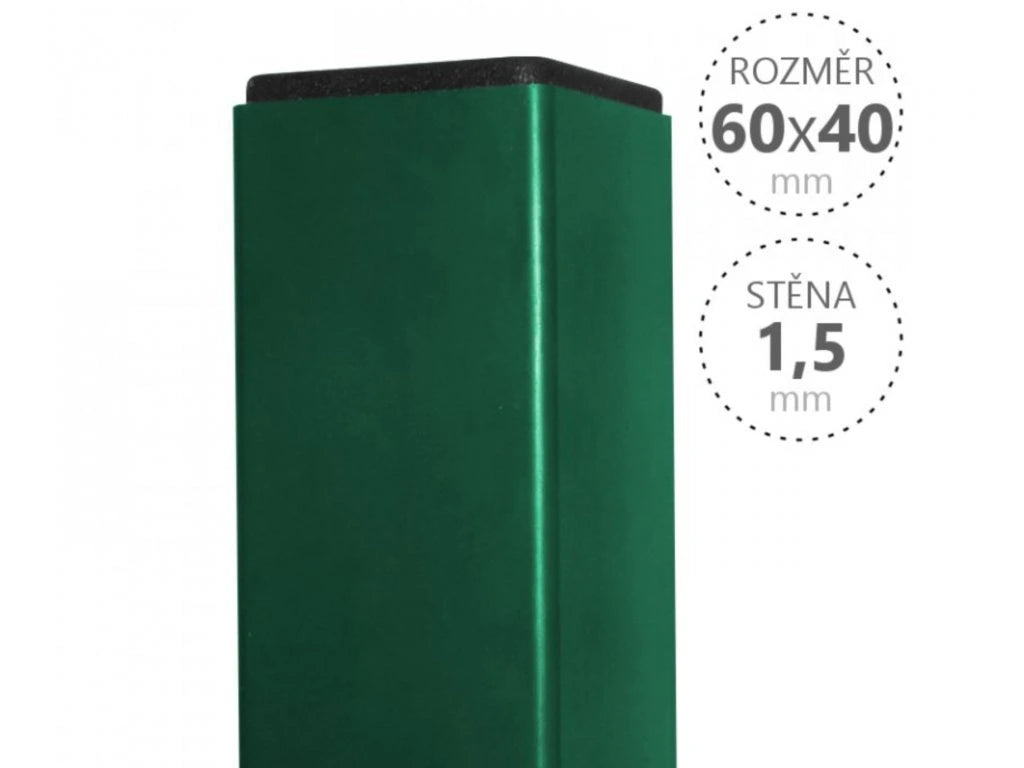 Jeklový sloupek zelený Zn + RAL 6005 6x4x260 cm